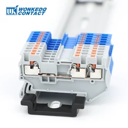 10Pcs PT1.5-TW PT 1.5-TW Push-In Twin 3-Conductor Feed-Through Strip Wire Electrical Connector Din Rail Terminal Block PT 1.5TW