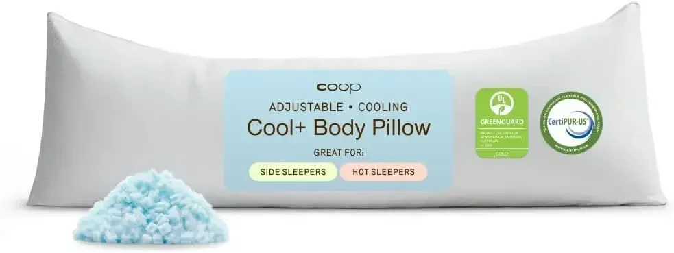 

Cool+ Adjustable Cooling Body Pillow, 18x52, Cooling Gel Memory Foam & Microfiber, Side Sleeper & Pregnancy Pillow with Cool-to-