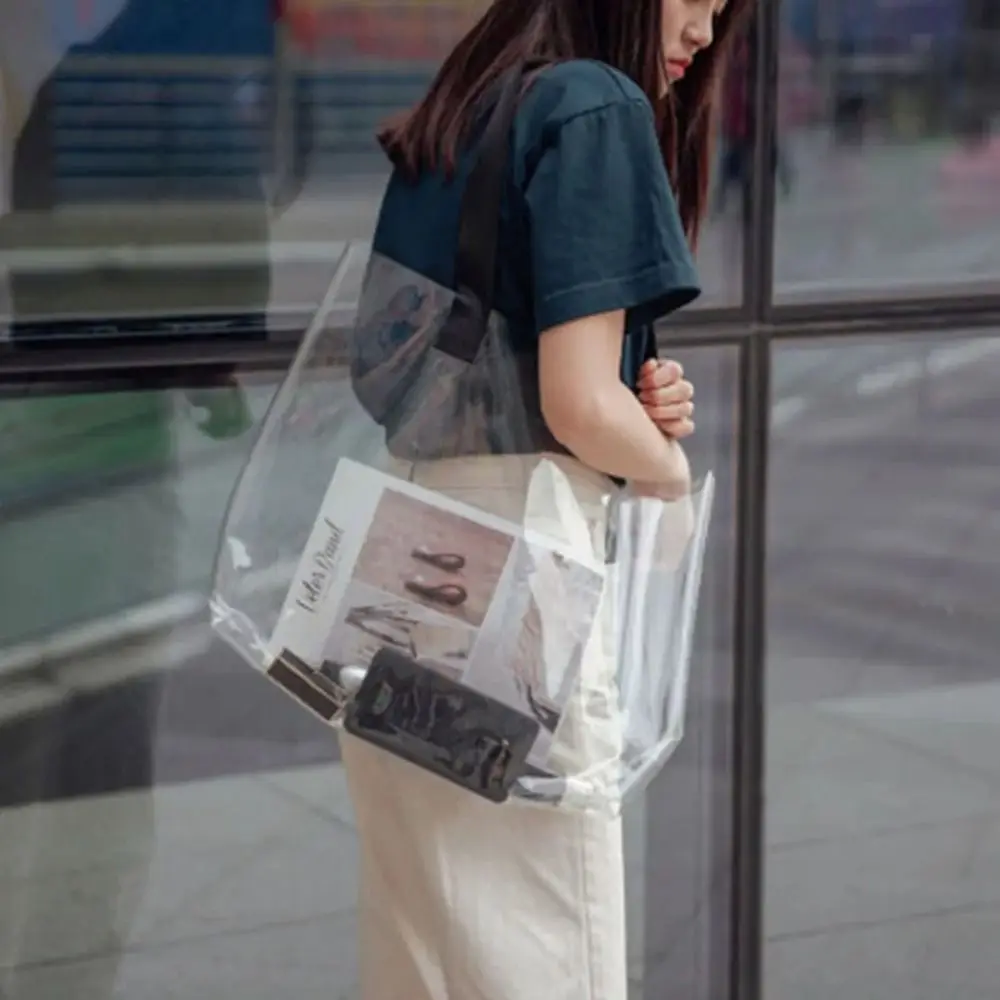 PVC Clear Jelly Bag Fashion Laser Large Capacity One Shoulder Bag Casual Vintage Travel Bag Gift Package Bag