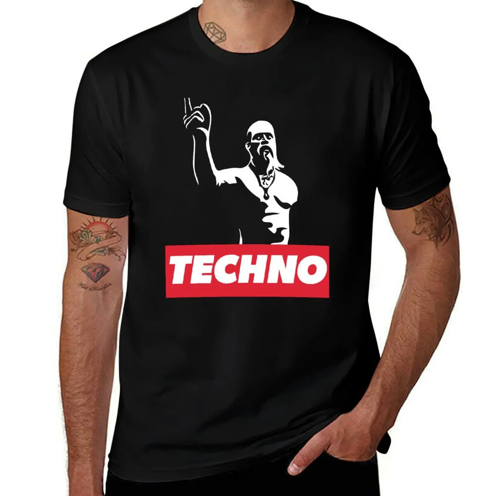 

Techno Viking meme legend for techno DJ, raver, club, festival T-Shirt luxury designer customs men t shirts high quality