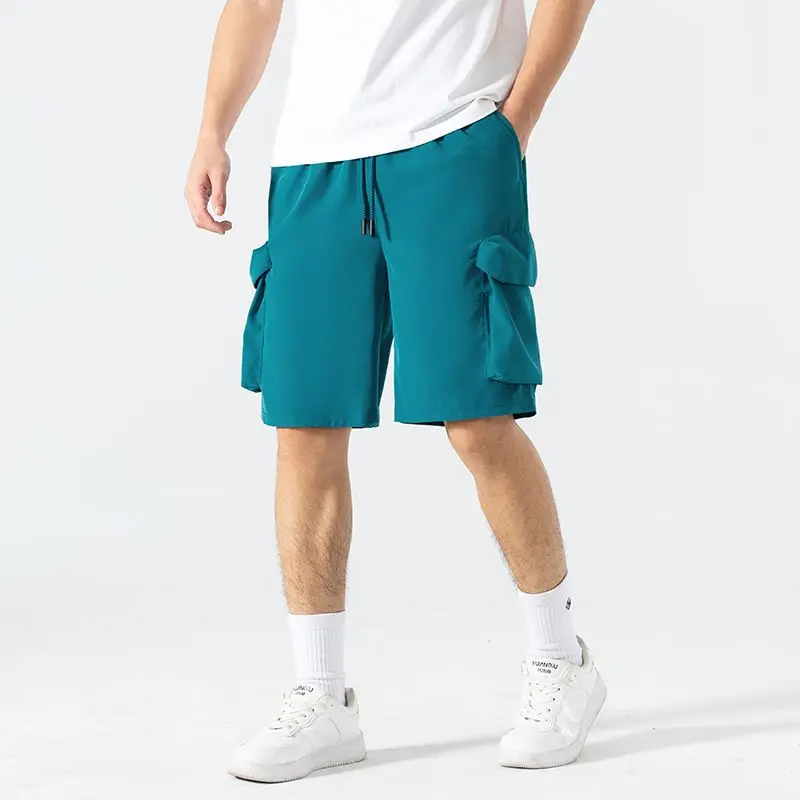 

Summer Men Cargo Multi Pocket Shorts Outdoor Basketball Wear-resistant Sweat-absorbent Straight Leisure Ice Silk Sports Shorts