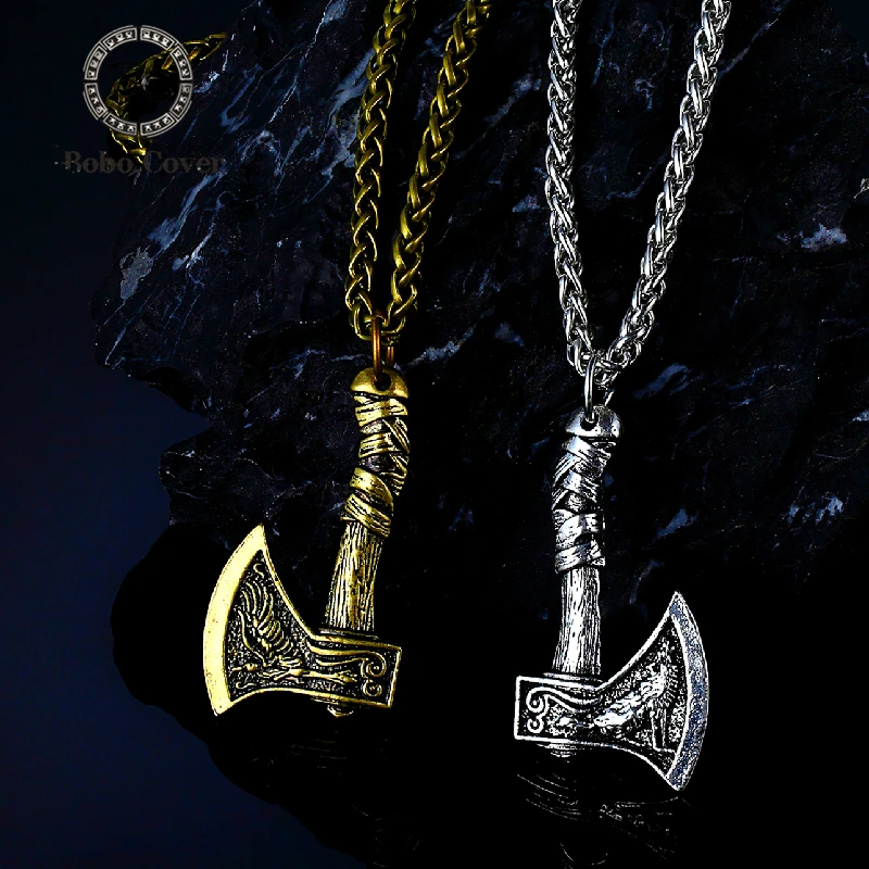 Men's Viking Celtic Wolf Raven Axe Pendant Odin's Symbol scandinavian Rune Leather Rope Nacklace Charm Male norse Amulet Jewelry