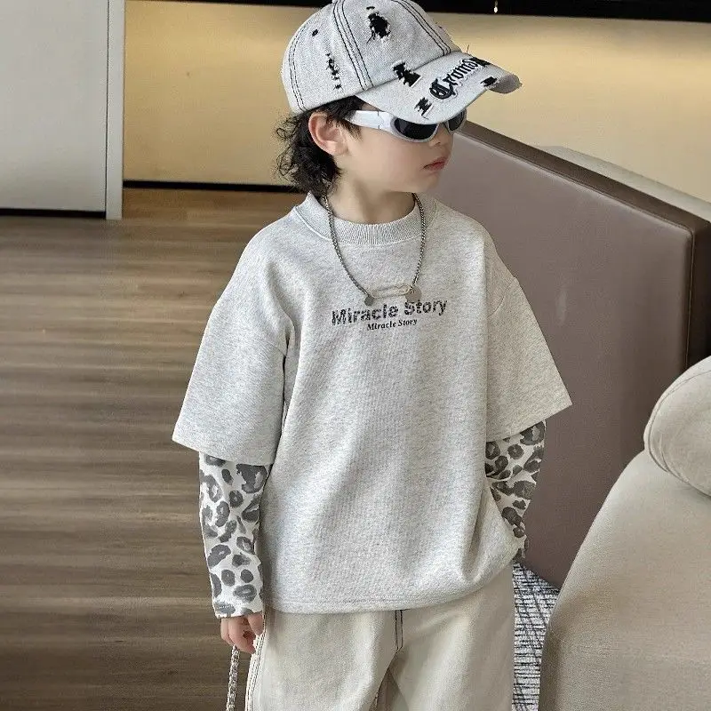 2026 Boys Long Sleeve T Shirt Autumn Spring Casual Cotton Kids Tops Children Fall Clothing