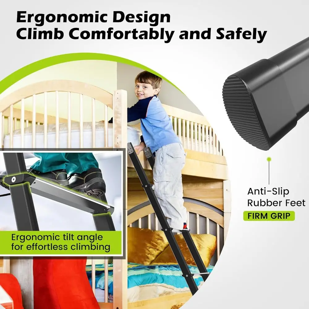 سلم بطابقين قابل للتعديل بـ 8 خطوات، سعة 660 رطل، مضاد للانزلاق، ألومنيوم فولاذي، للمخيمات، النوم، غرف الأطفال، يناسب الأسرة 57-63 #6
