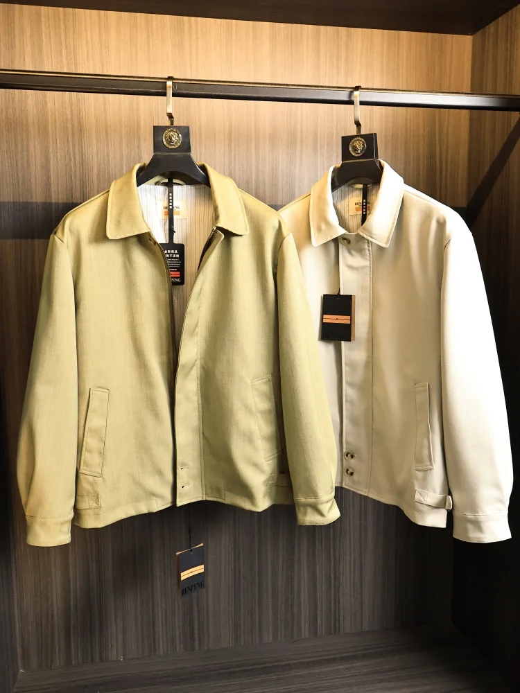 London Gentleman Style! Spring Men's Pure Color Business Commute Flip Collar Jacket Trendy Fashion Urban Polyester Fiber