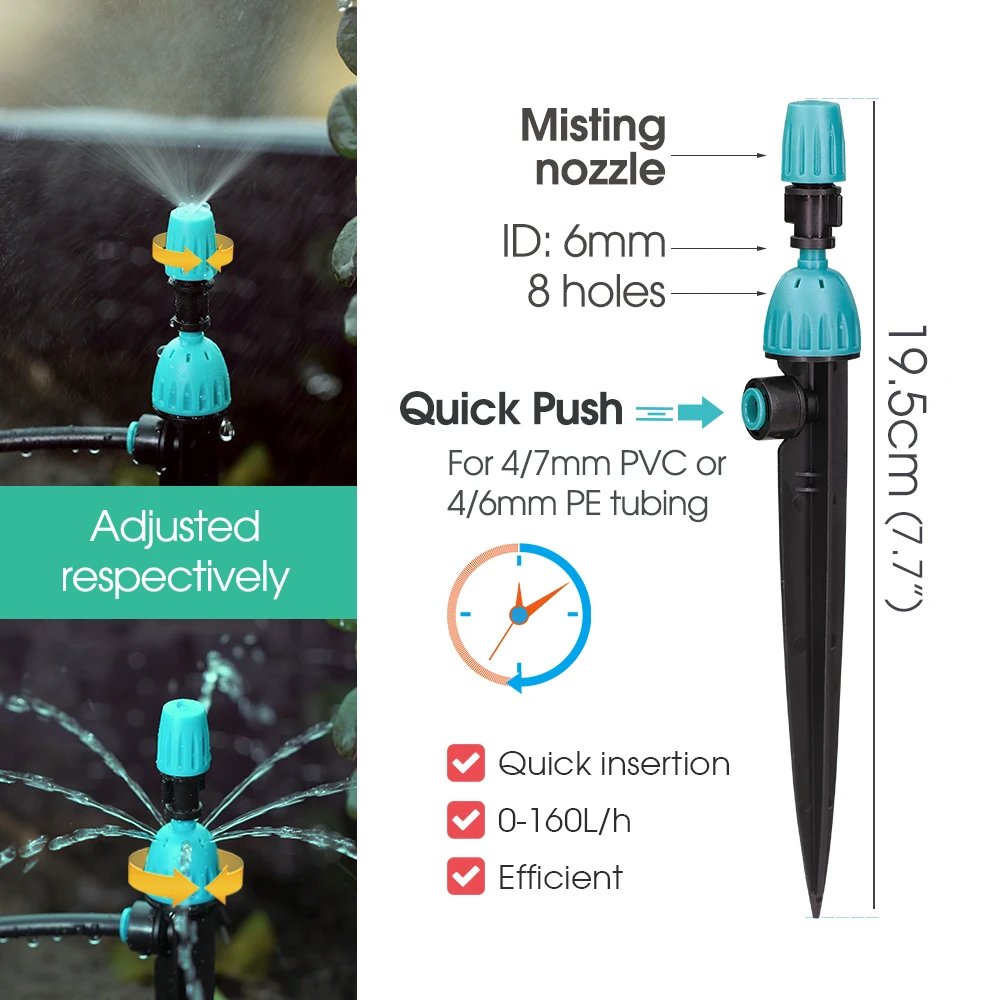 3/8”PE Hose Automatic Drip Irrigation Kit Quick Connec 195mm Stake Sprayer Watering System for Plants Insert Into Soil Sprinkler