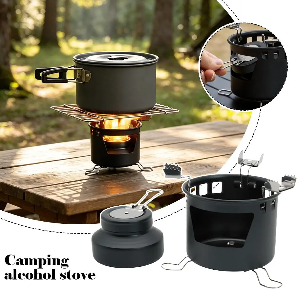 Estufa de camping ligera y compacta de doble combustible (alcohol), quemador de alta eficiencia con llama en espiral y tapa con extintor de seguridad, plegable