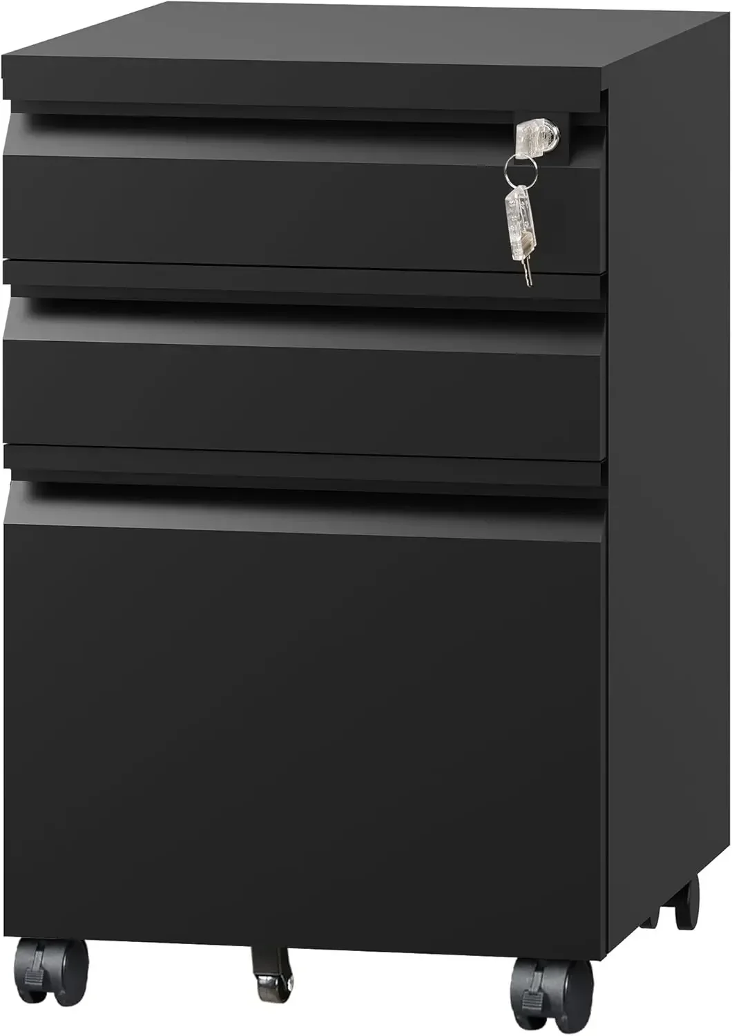 

3 Drawer File Cabinet with Lock, Black Metal Mobile Filing Cabinet Under Desk, Home Office Furniture fits A3/A4/Letter Size, 17"