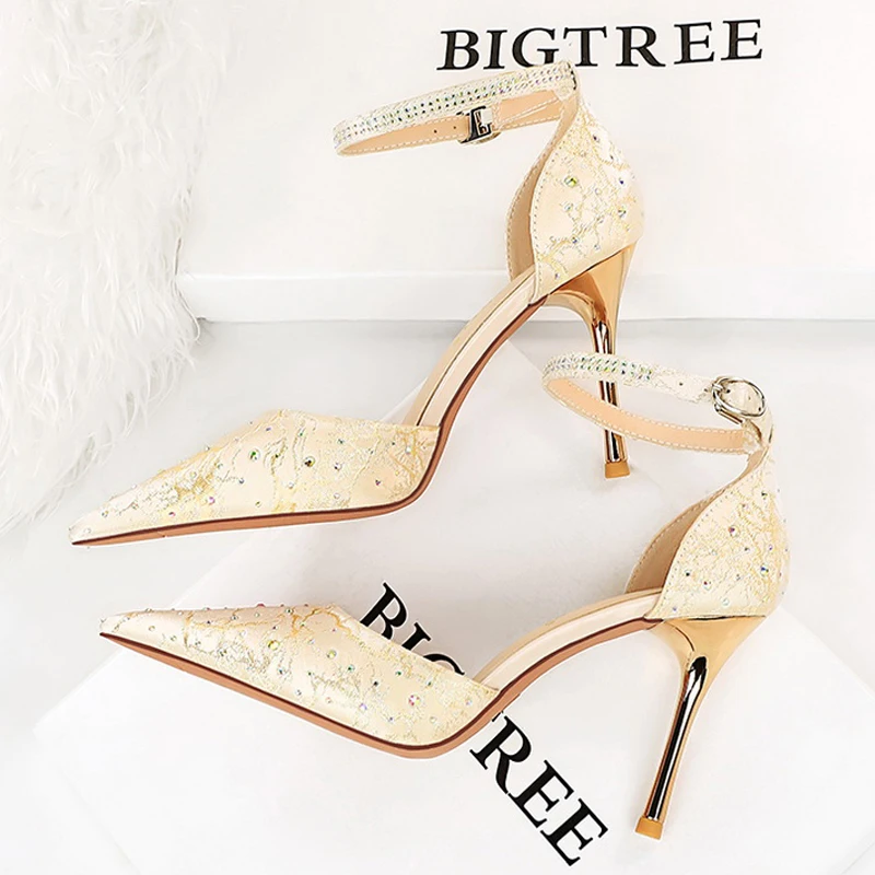 BIGTREE Shoes Rhinestone Women Pumps Luxury High Heels Pointed Toe Women Stilettos Heels Sexy Party Shoes Fashion Wedding Shoes