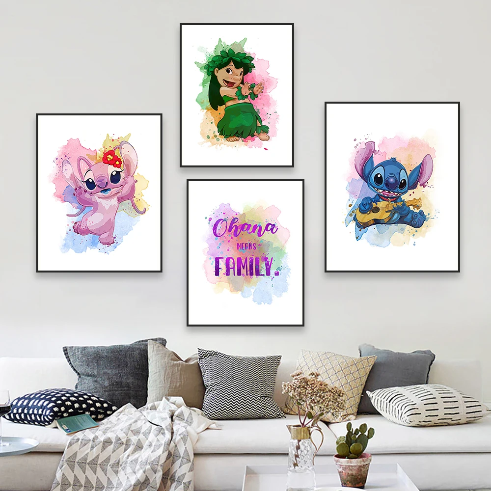 Lilo & Stitch Watercolor Posters Disney Nursery Print Lilo and Stitch Graffiti Wall Art Canvas Painting Kids Room Wall Art Decor