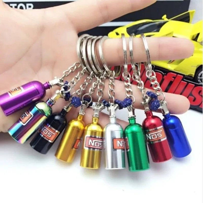 Simulation NOS Nitrous Oxide Bottle Keychain Creative Auto Parts Keyrings Fashion Car Keyholder Accessories Bag Charms Gifts