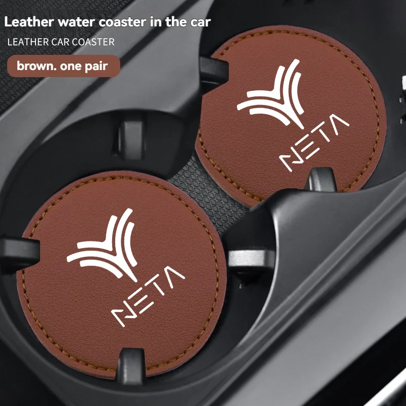 2Pcs Car Coaster Mats Water Cup Bottle Anti-slip Pads Mat Waterproof with logo For NETA V Nezha U Nezha NO1 NETA V Auto