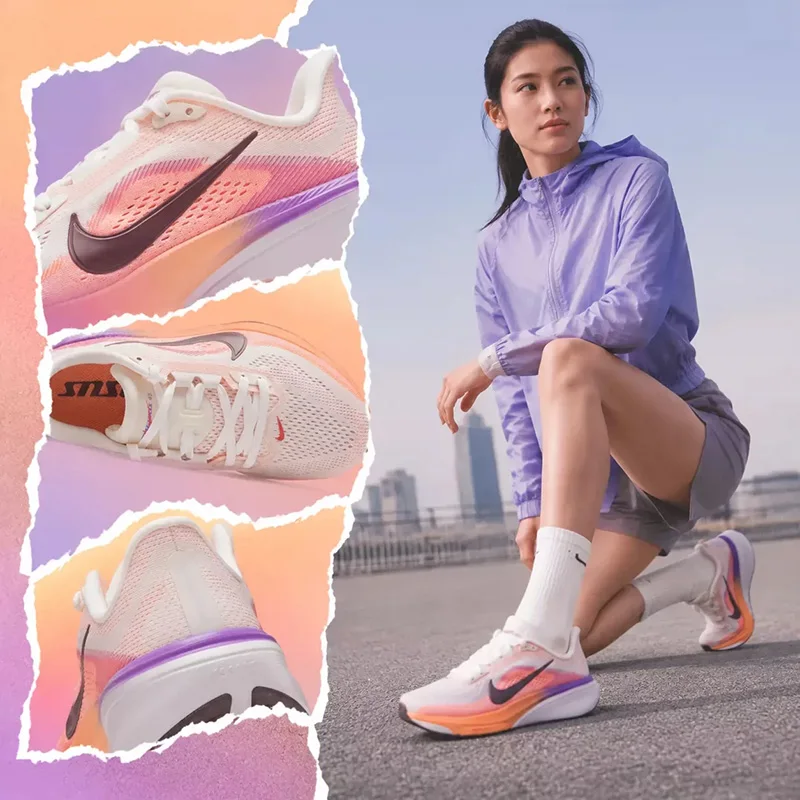Nike women's pink and white AIR ZOOM PEGASUS 42 sports shoes with cushioning, suitable for running IB1881-113