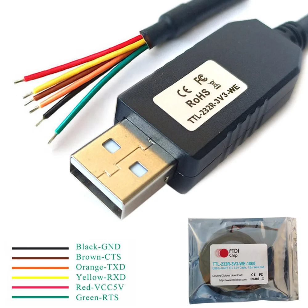 Kabel szeregowy FTDI USB do UART TTL do PLC MCU SMT32 Dev EVB Board Debug Program Config Download Cable TTL-232R-3V3-WE-1800