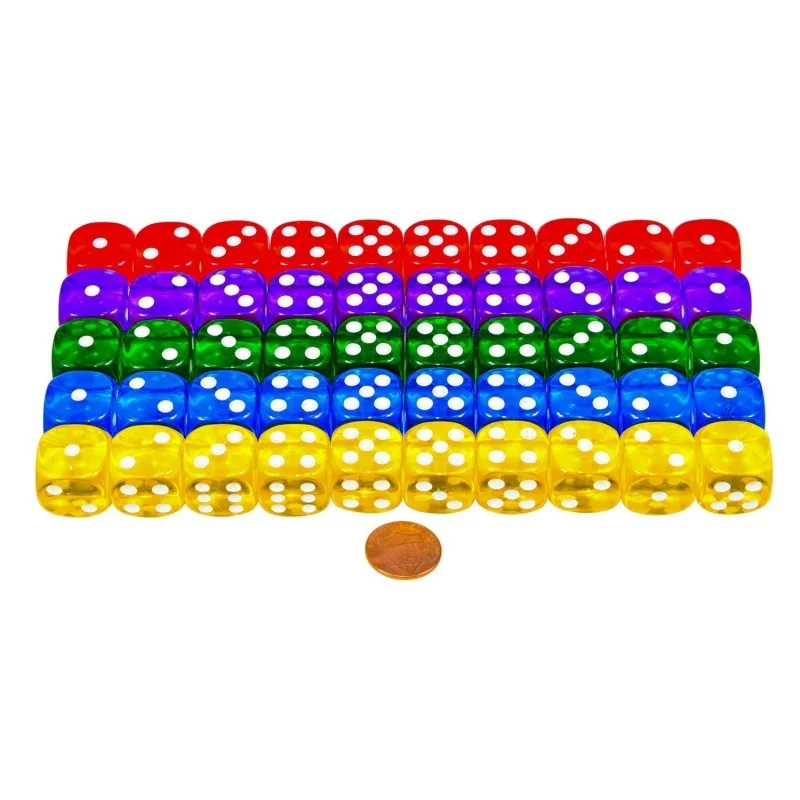 10Pcs 10colors Acrylic Transparent 16mm Clear Color Six Sided Spot D6 Playing Games Dice Set For Bar Pub Club Party Board Game