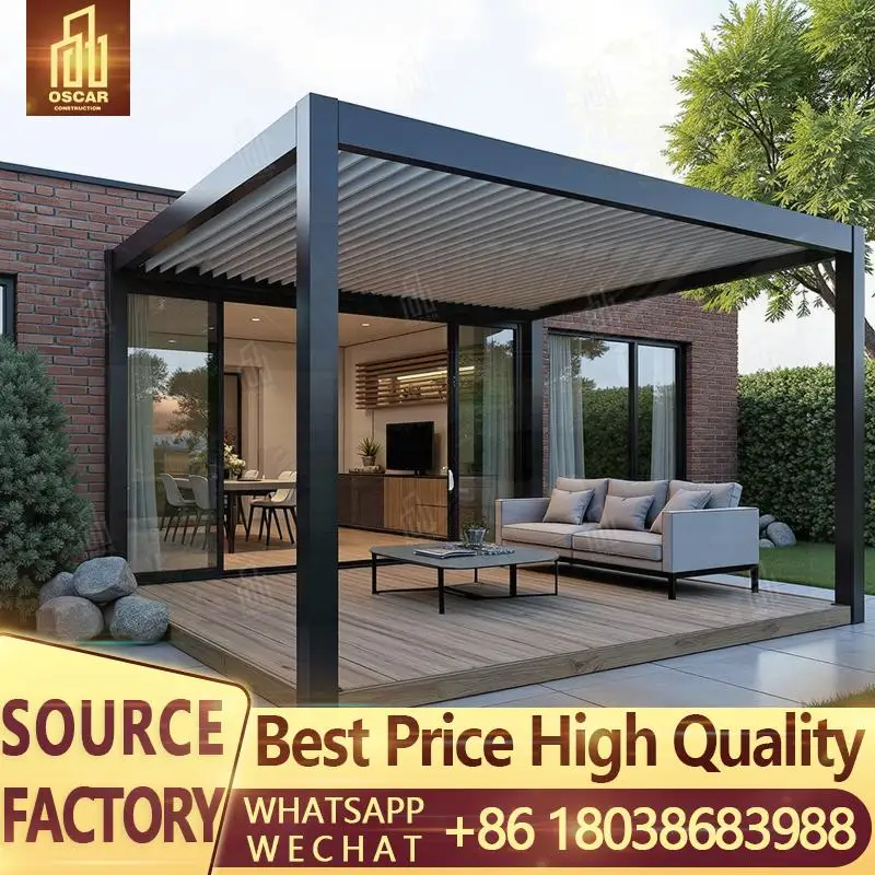 

Моторизованные уличные алюминиевые беседки с регулируемой электрической водонепроницаемой жалюзи для сада, патио, беседки на заднем дворе