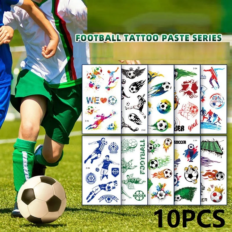 10PCS Tattoo for Kids Football Soccer Fan Fake Stickers for Kids Waterproof Temporary Tattoos for Children Fake Tattoo WS002