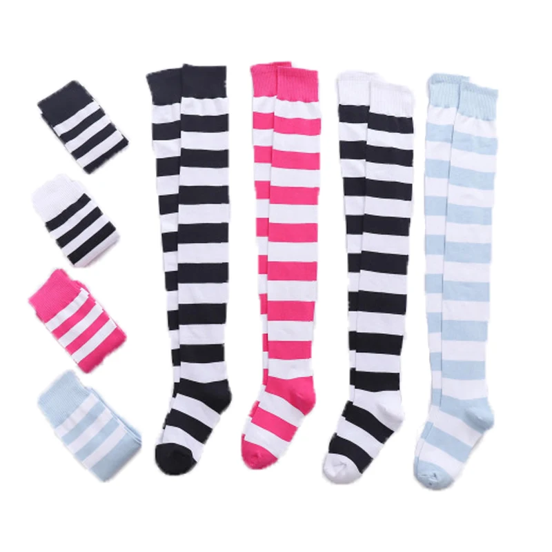 Overknee-Socken für Damen und Mädchen, lang, gestreift, bedruckt, oberschenkelhoch, gestreift, Baumwollsocken, 22 Farben, süß, niedlich, Übergröße, Overknee-Socken