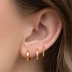 LENNIK 3pcs Different Size Huggies Hoop Earrings For Women Zircon Ear Cuffs Women's Earrings Set Simple Fashion Jewelry Set