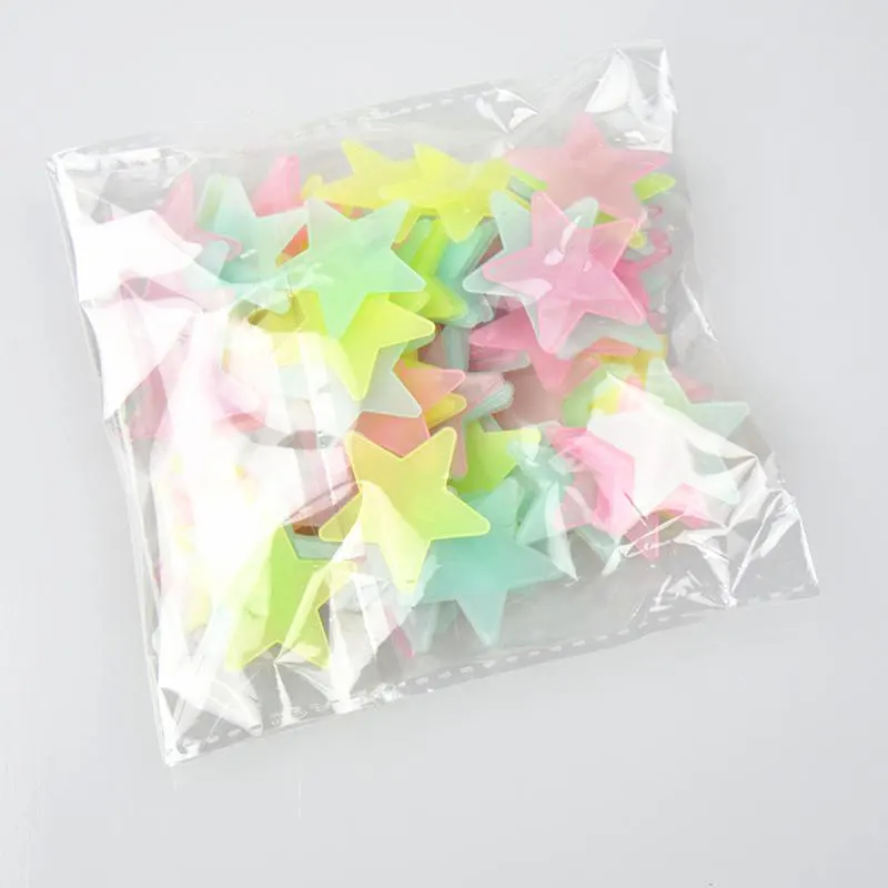 100pcs Night Light White 3D Stars Glow In The Dark Luminous Fluorescent Plastic Wall White Stickers Living Home Kids Room