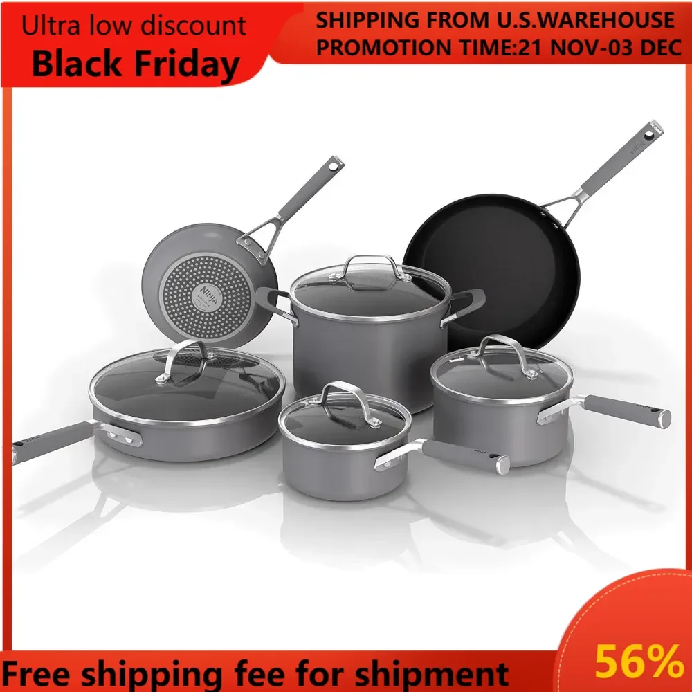 Pots and Pans Set Non Stick | Comfort Grip 10-Piece Cookware Set with NeverStick | Frying Pan, Sauce Pan With Lid, Stock P