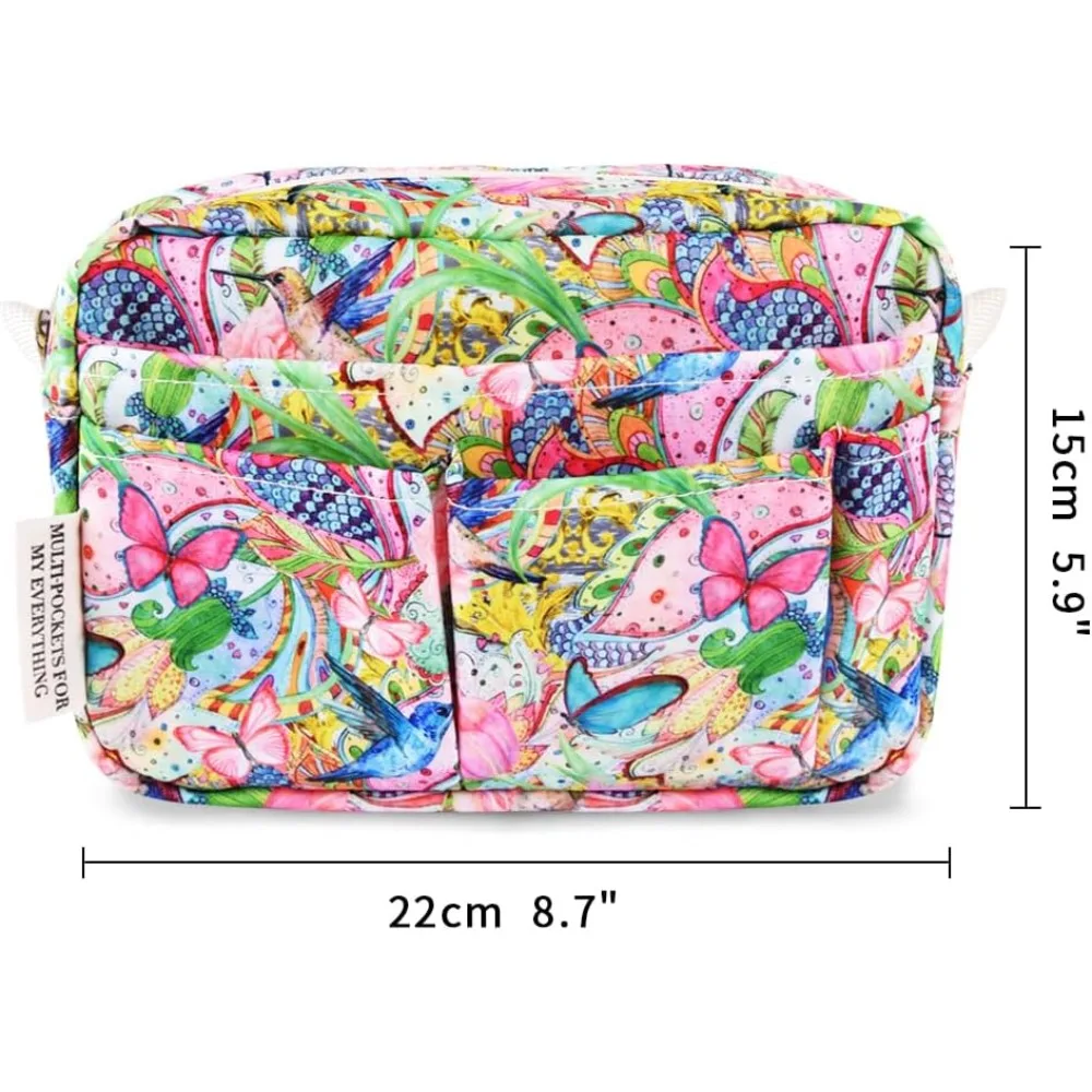 E-WEICHEN Organizer Portofolio Banyak Saku dengan Ritsleting, Tas Makeup Perlengkapan Perjalanan untuk Wanita, Alat Tulis Tahan Air Sederhana