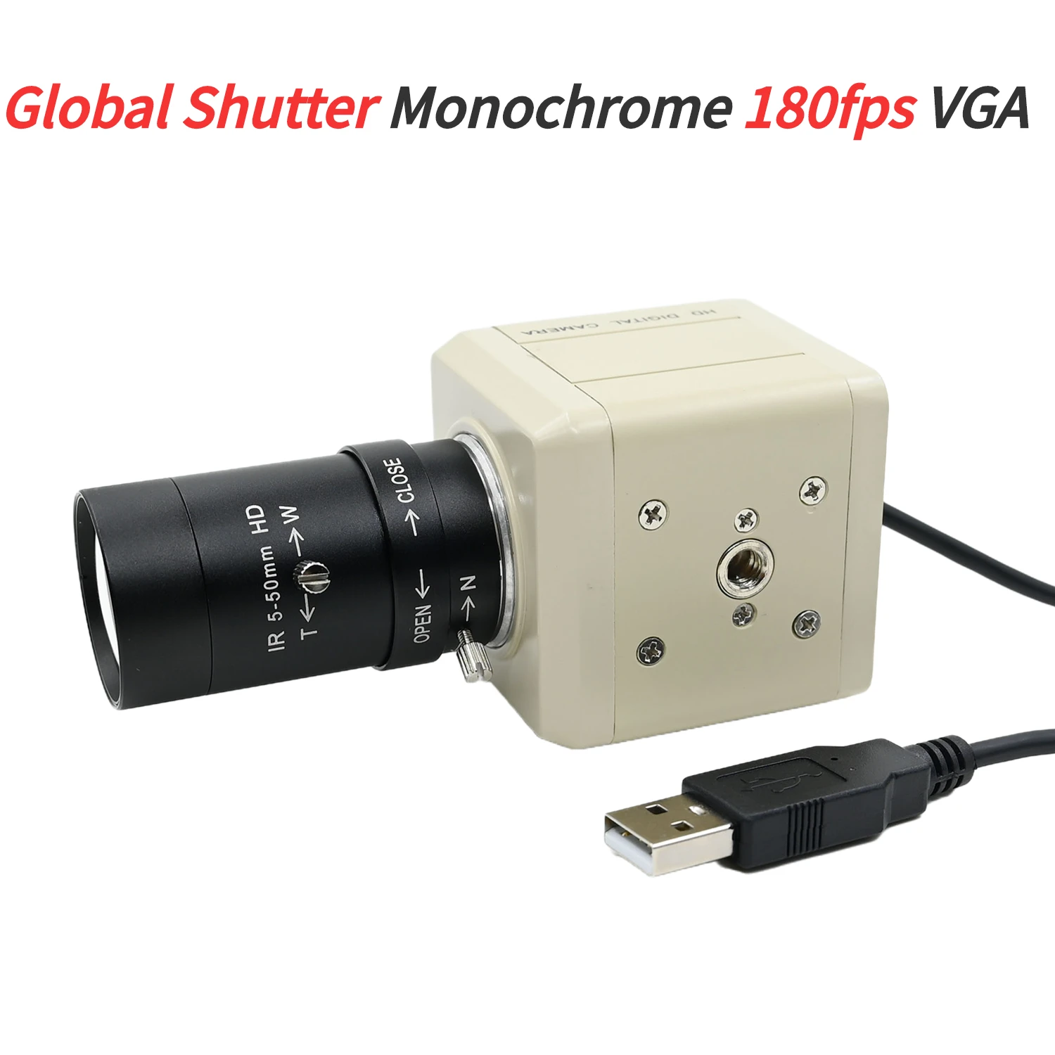 

180FPS Global Shutter USB Camera VGA,640x480,Monochrome Box Webcam, With 5-50mm 2.8-12mm Varifocal CS Lens,High Speed Capture