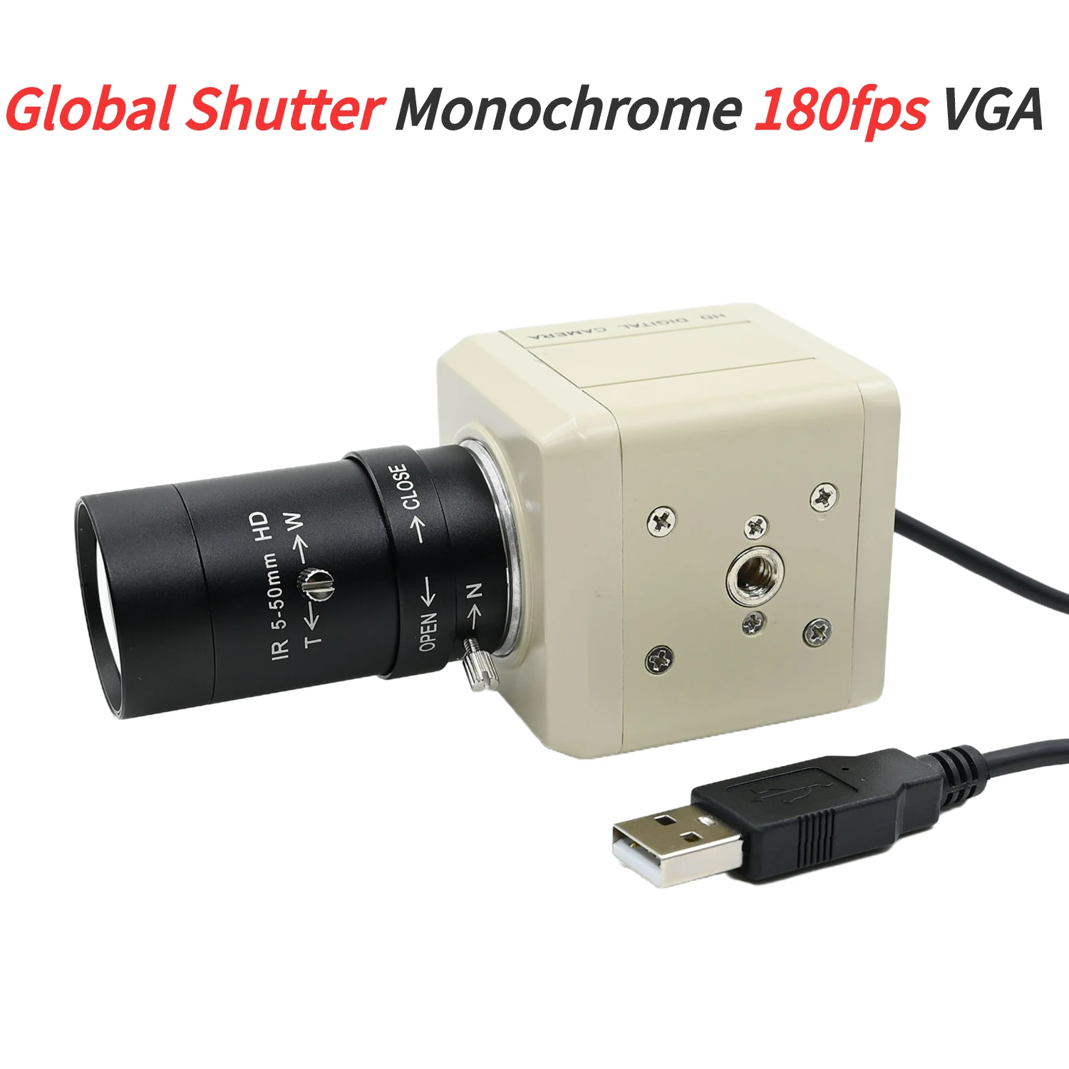 180FPS Global Shutter USB Camera VGA,640x480,Monochrome Box Webcam, With 5-50mm 2.8-12mm Varifocal CS Lens,High Speed Capture