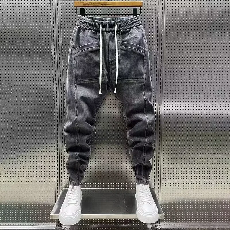 Autumn New Men's Jeans Elastic Waist Trendy Cropped Pants Youthful Harajuku Style Mid Waist Slim Fit Denim Shorts