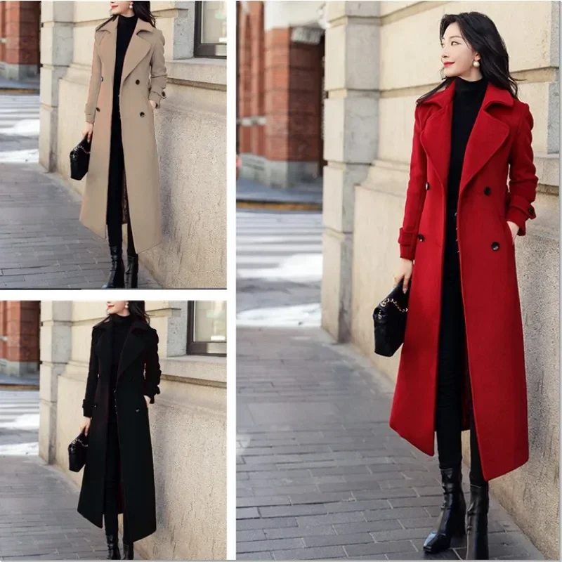 Winter Overcoat Women Business Mid-calf Length Jacket Formal Wool Blends Double-breasted Coat Thick