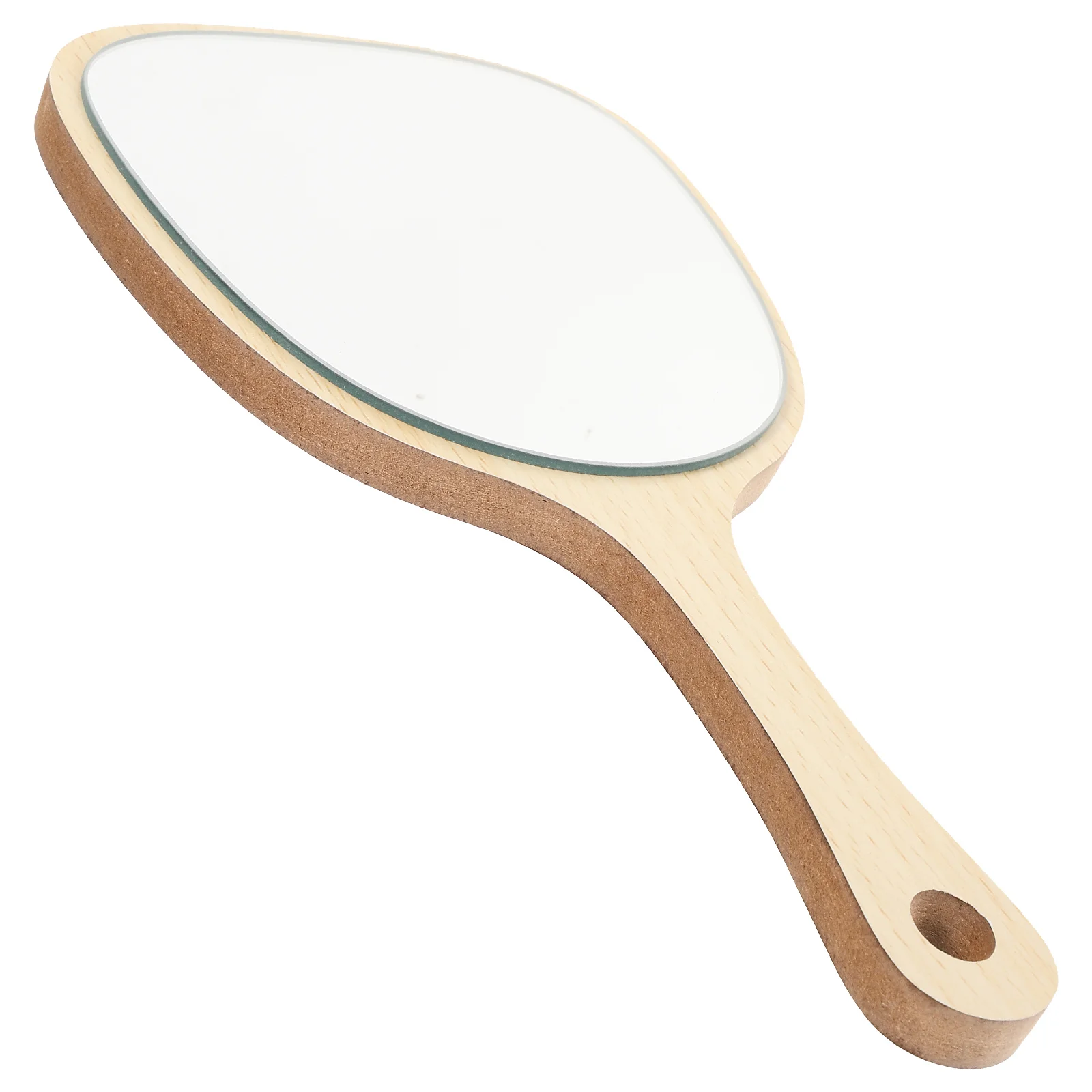 Medium Size Mirror Bathroom Round Ergonomic Design Salon Bamboo Handheld Wall Mounted