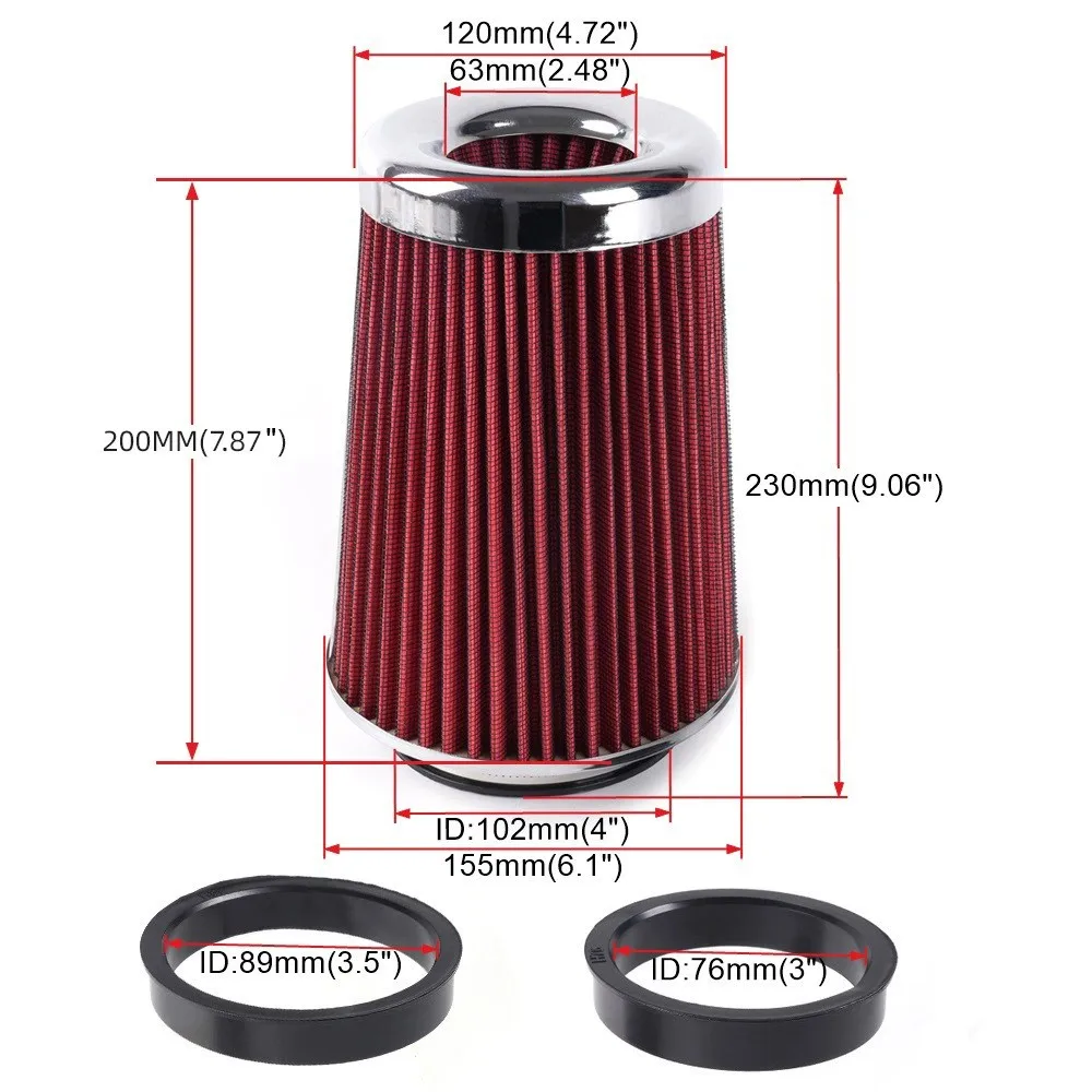 Picture 5: Universal 76mm 89mm 102mm High Flow Air Intake Filter Mushroom Cone Performance Cold Air Filter Cleaner for Car Truck