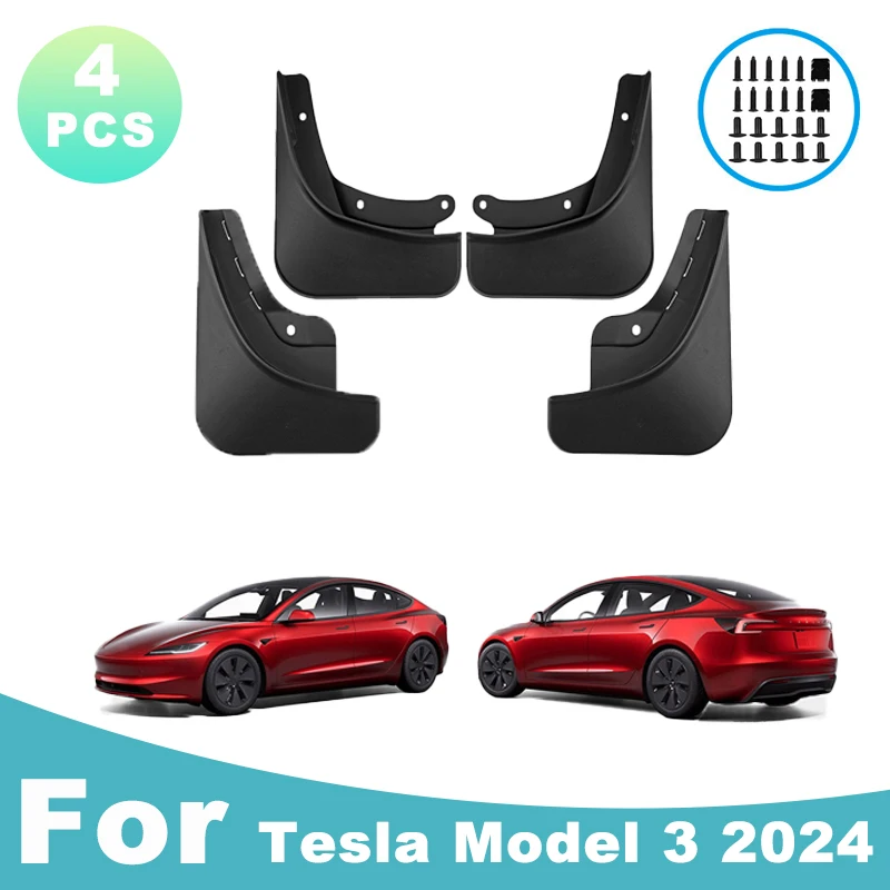 

For Tesla Model 3 2024 Automotive Tire Mudguard Waterproof Prevent Mud Splashing Car Mud Flaps Fender Trim 4pcs Accessories