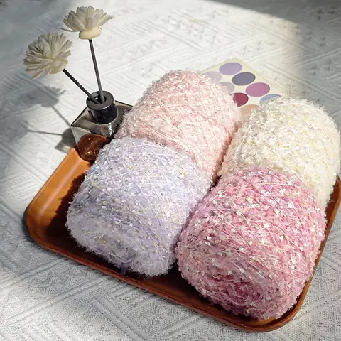 50g looped yarn. Sequined thread mixed by hand. Scarf knitting and crocheting features handmade diy bags and dolls yarn balls