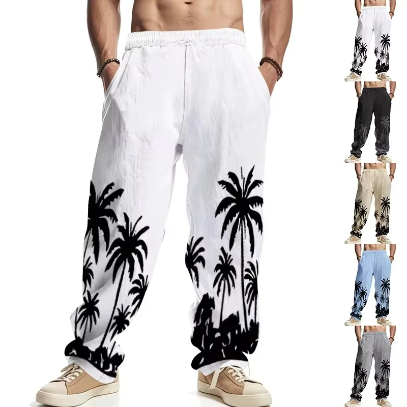 

Cross-border Hot Sellg Men's Four Seasons Loose and Permeable Hawaiian Prted Cotton Hemp Casual Sports Pants Men