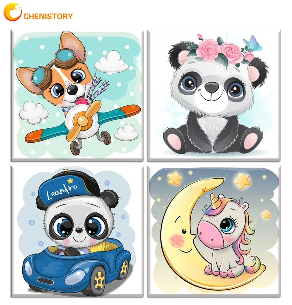 

CHENISTORY 20x20cm Numbers Painting Frame Cute Panda Animals Modern Kids Paint With Numbers Children Gift For Home Decor Art