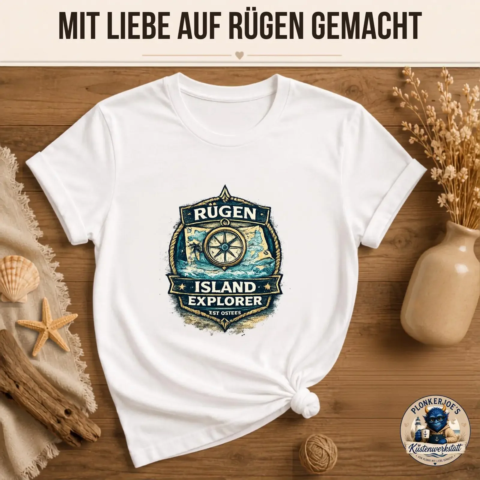 Rügen Island Explorer Nautical T Shirt Baltic Sea Compass Motif Casual Vacation  vintage Washed designer clothes Unisex