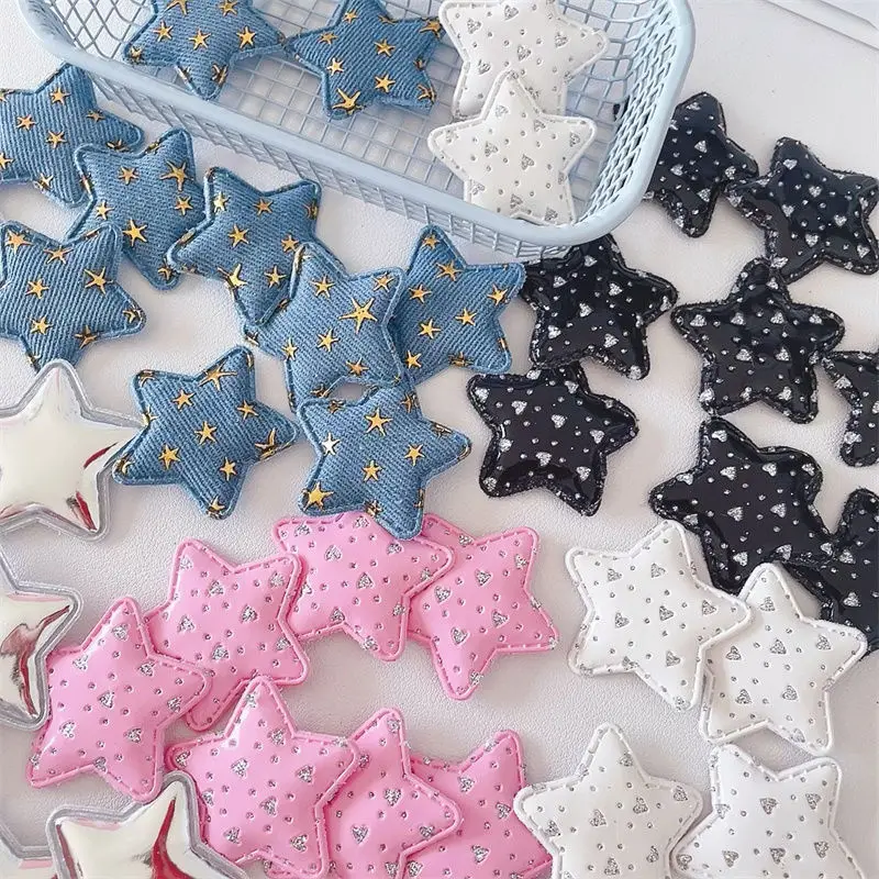 50/20 versatile five-pointed star accessories cute denim bright diamond star leather multi-color handmade DIY materials auxiliar