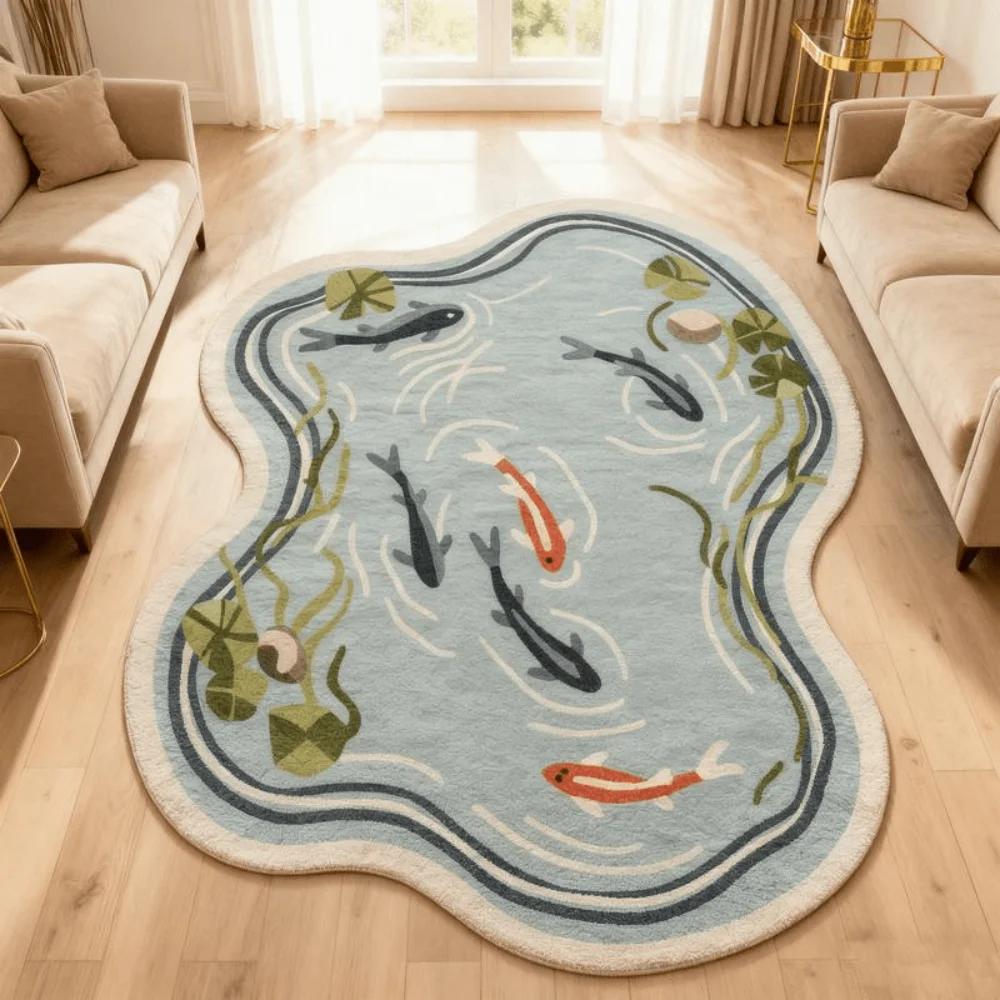 Tapis VIKAMA Koi Pond pour salon, fenêtre en baie, tapis d'ambiance, style nordique naturel, décoration intérieure, lavable en machine