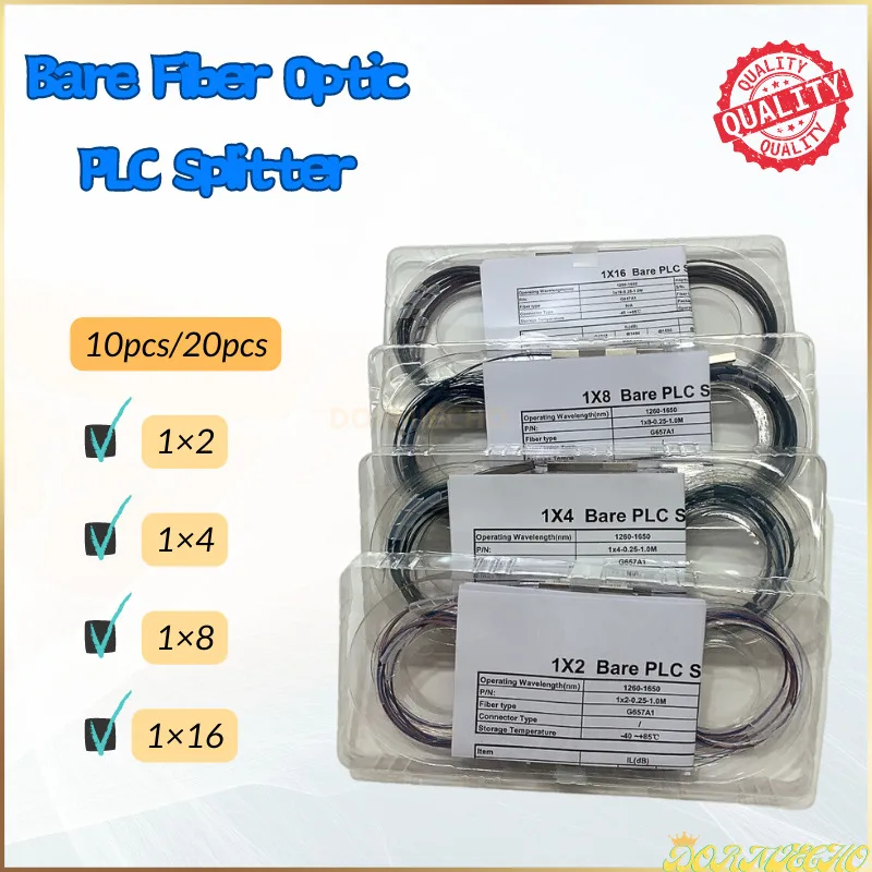 Bare Optical Fiber PLC Splitter 1x2 1x4 1x8 1x16 Color Cable 10/20pcs Bare Fiber 250um Without Connector Mini Blockless