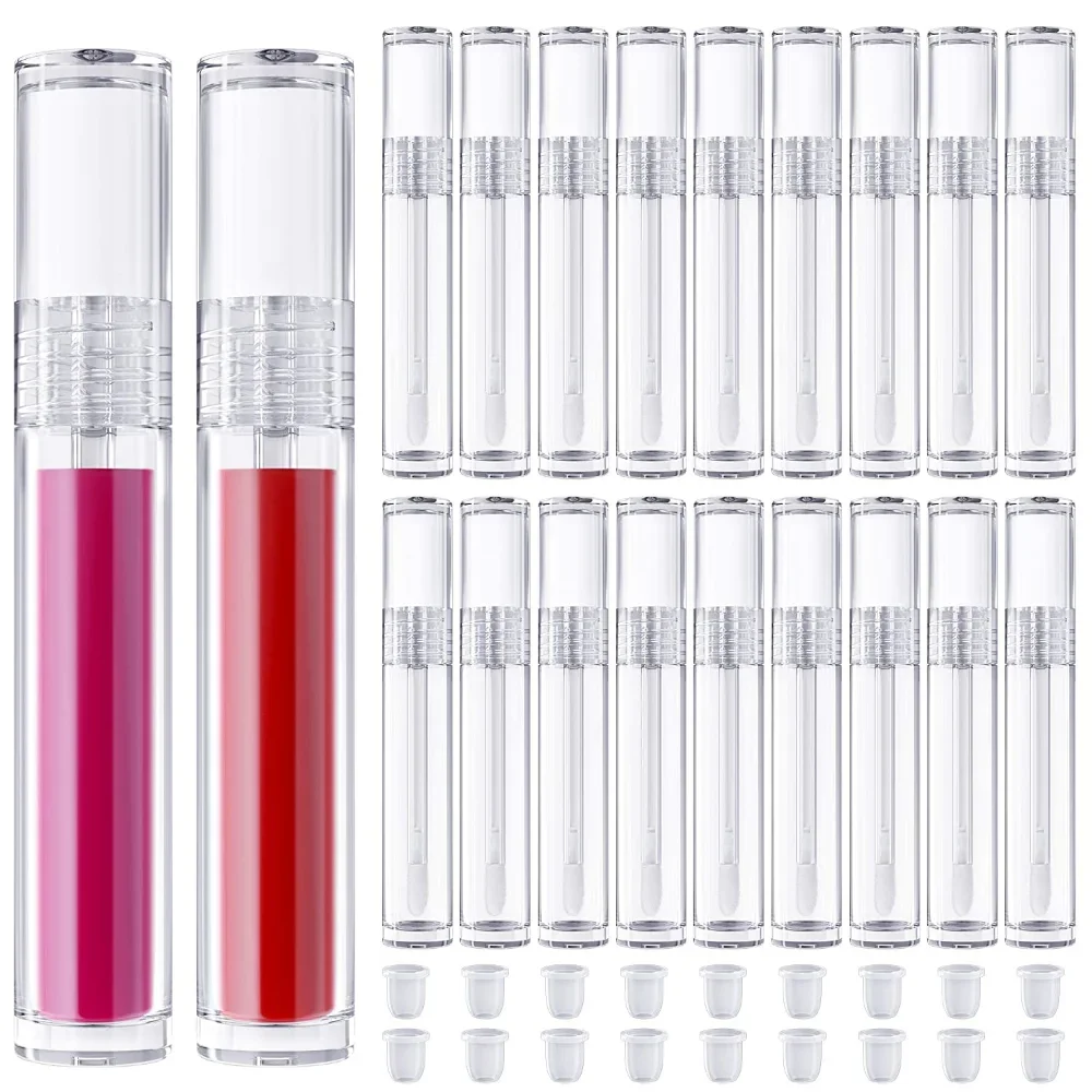 25pcs 5ML Empty Transparent Lipgloss Containers Tubes Round Clear Cosmetic Lipgloss Tube Packaging Lip Gloss Tubes With Wand