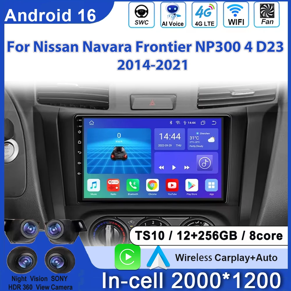 Radio para Auto Nissan Navara Frontier NP300 4 D23 2014-2021 Carplay Android Auto Reproductor Estéreo Navegación GPS Pantalla Multimedia