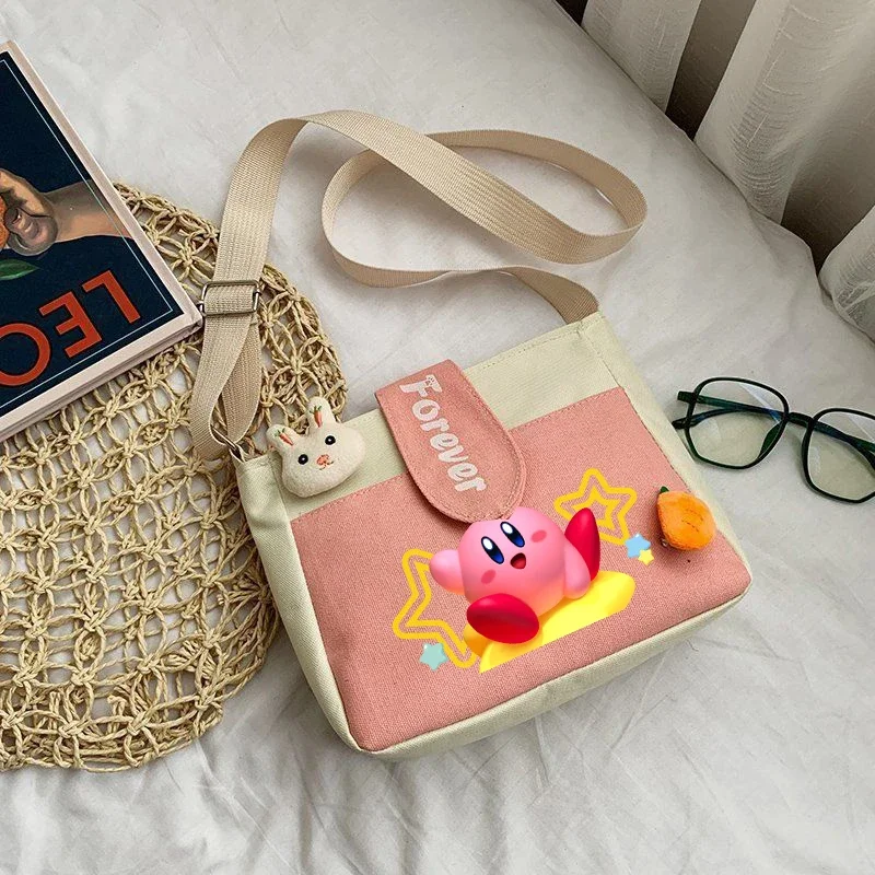 New Star Kirby Shoulder Bag Girl Cute Cartoon Anime Handbag Outdoors Large Capacity Storage Canvas Crossbody Bag Square Bag Gift