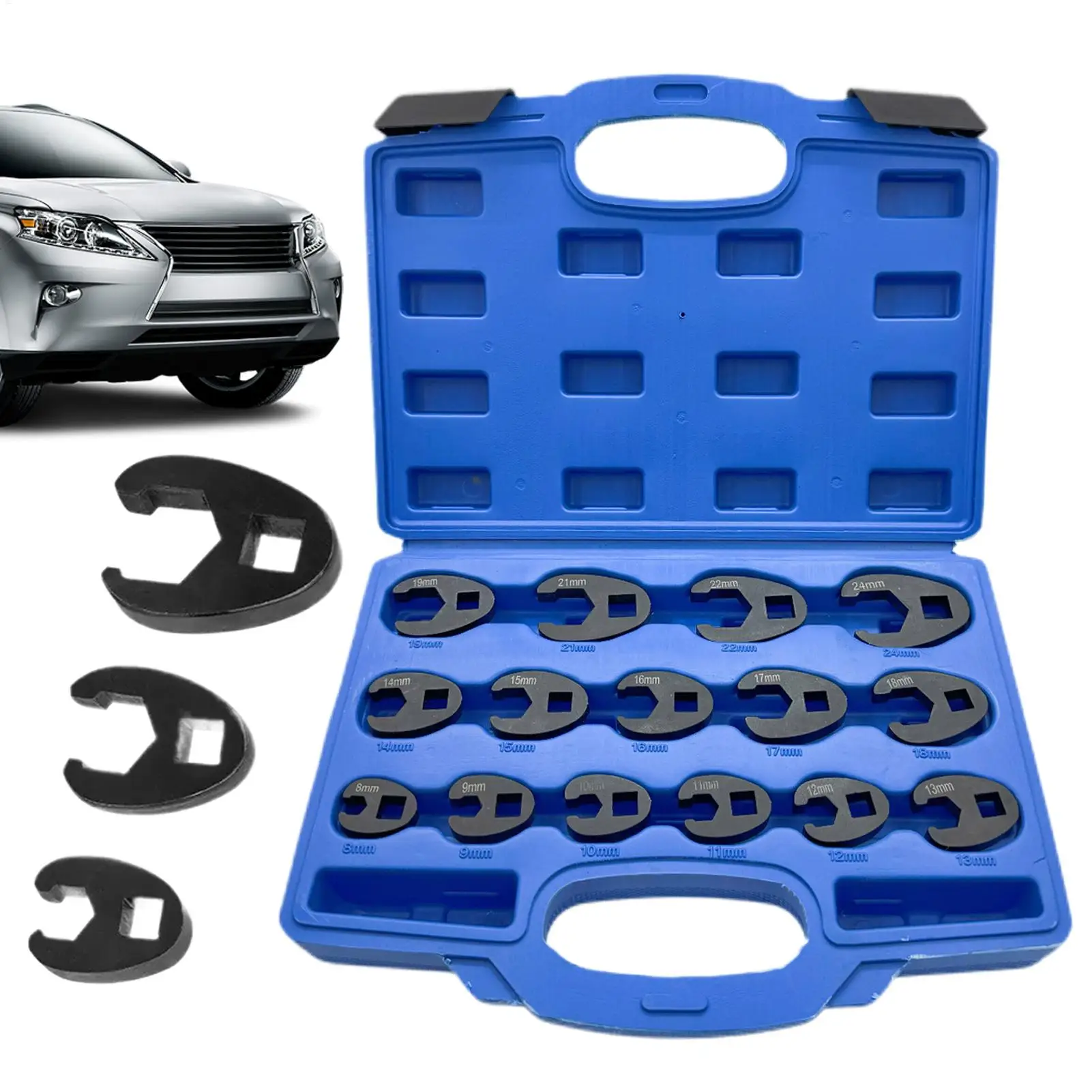 

15 Piece U Shaped Stainless Steel Crowfoot Wrench Set Metal Flare Nut for 8-24mm Car Repair Vehicle Maintenance Industrial