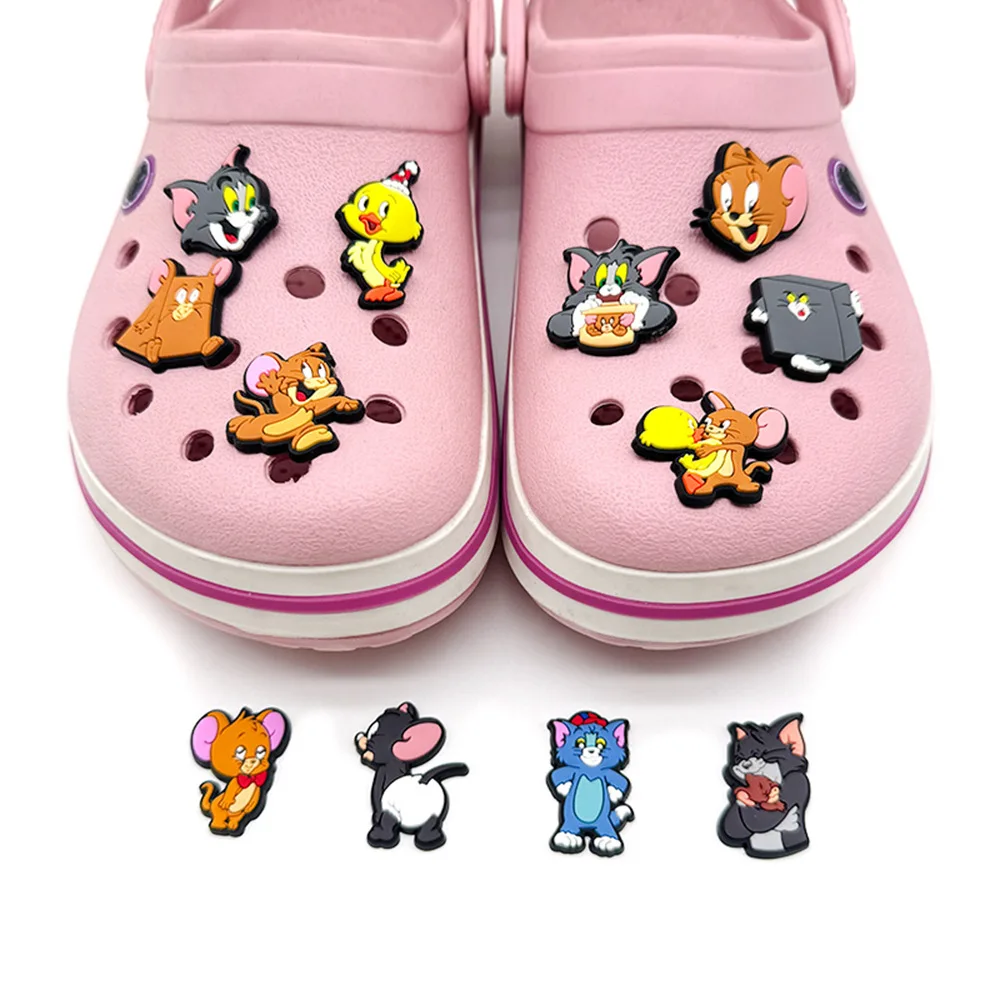 Tom e Jerry-Encantos da Sapata PVC Definido para Unisex, Flor, Bonito, Desenhos Animados, Engraçado, Acessórios, Ajuste para Croc, Tamanço, Fivela, Presentes, 12Pcs, Conjunto