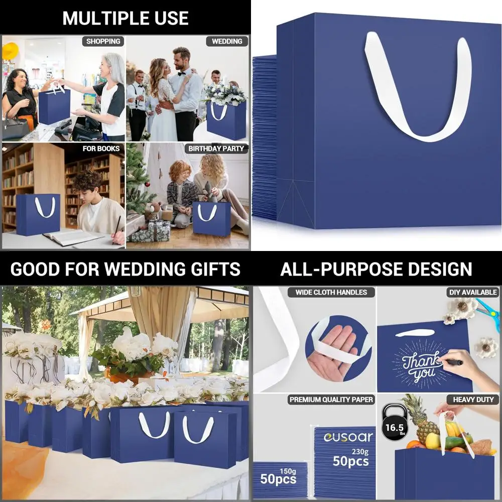 

50 Pack 12.5x4.5x11 Kraft Paper Shopping Bags with Handles, Bulk Retail Wrapping for Business, Craft, Grocery, Party Favors, Wed