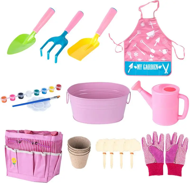 Kids Gardening Tools 20X Garden Tools Set Fun Gardening Play Kit Child Outdoor Toy With Watering Can Shovel Rake Gloves And