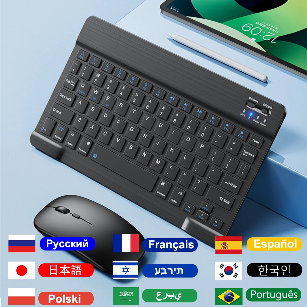 Wireless Keyboard Mouse For iPad,Bluetooth Keyboard Teclado Russian Spanish Arabic Korean For Samsung Tablet Android IOS Windows