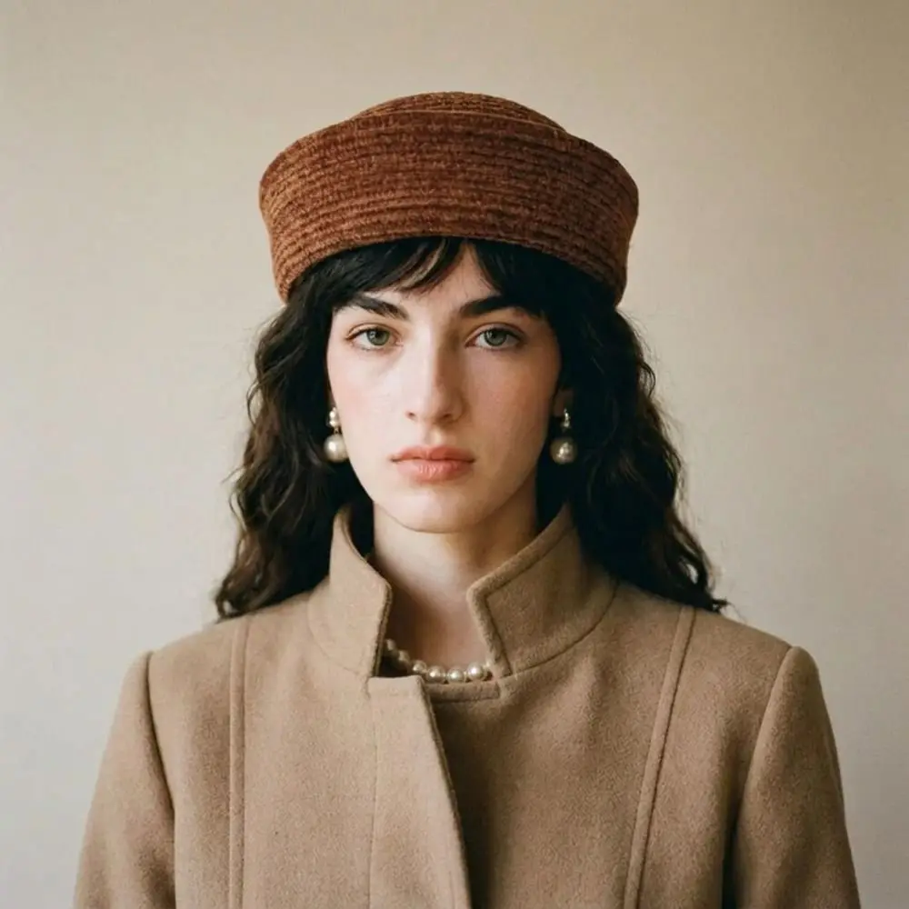 Fashion French Style Chenille Pillbox Hat Fedoras Elegant Fedora Hat Versatile Air Hostess Woolen Top Hat Cocktail Event