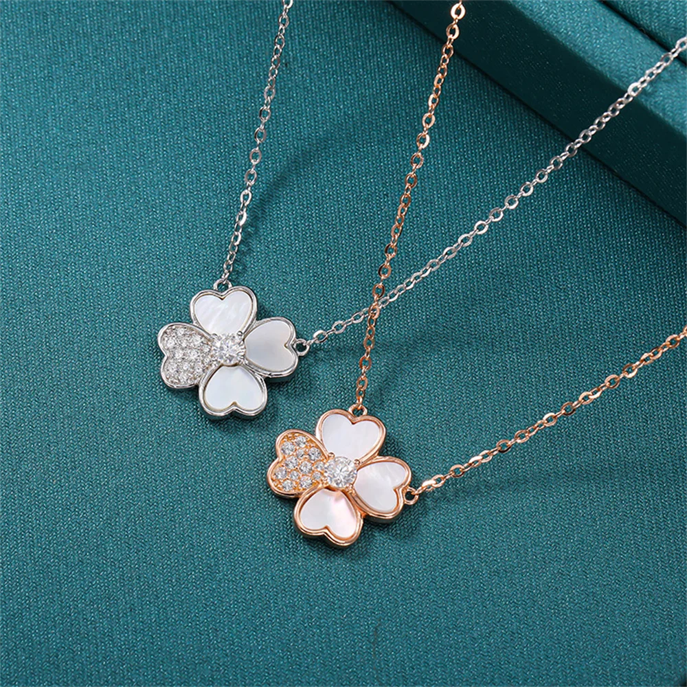 

Korean Fashion Niche Necklace, 925 Silver White Mother-of-Pearl, Micro-Inlaid Moissanite, Minimalist Luxury Versatile Women's